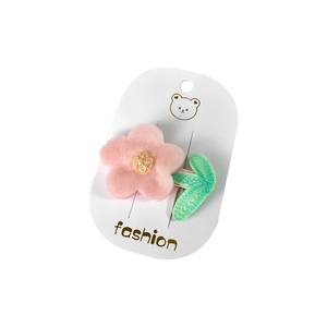 Charming mesh flower hair clip for girls with beads and leaf detail on display card