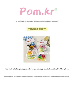 Detailed dimensions of 3.3cm colorful star hair clips for women and girls