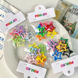 Dopamine Colorful Star Hair Clips For Women Girls Metal Polka Dot Solid Color Bangs Side Hairpins Korean Style Headwear