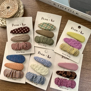 Korean Style Fabric Plaid Polka Dot Houndstooth Snap Hair Clips Retro Cloth Wrapped Fringe BB Clips Women Hair Accessories