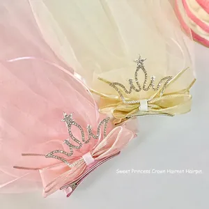 Cute kids crown hair clips with tulle veil and bow detail for birthday party