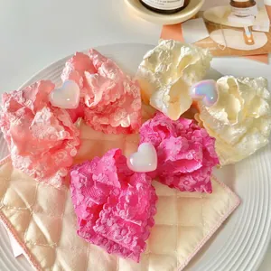 Dolce Molletta per Capelli a Fiocco in Pizzo Con Perla Artificial a Cuore per Ragazze Stile Coreano Forcine in Tessuto Floreale per Bambine