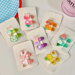 Acrylic Glitter Cartoon Animal Flower Hair Clips For Kids Girls Sweet Colorful Rabbit Bear Floral Hairpins Headwear Accessories