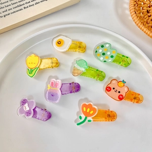 Cute Korean style cartoon rabbit and flower hair clips set in colorful candy transparent resin