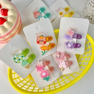 Cute Korean style acrylic cartoon rabbit and bear hair clips for girls in candy colors