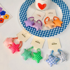 Chouchous Étoiles en Tissu Style Coréen pour Enfants Motifs Plaid Pois Élastiques Accessoires de Cheveux Doux pour Filles