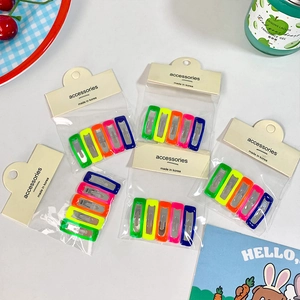 Set of 5 colorful square kids hair clips in vibrant candy colors with a stylish matte finish