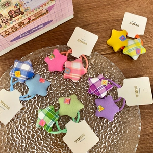 Cute star-shaped plaid fabric hair scrunchies set in colorful candy tones for girls