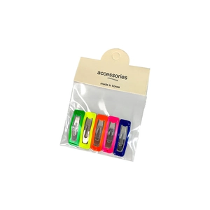 Set of 5 candy-colored Korean style kids hair clips in vibrant neon matte finishes