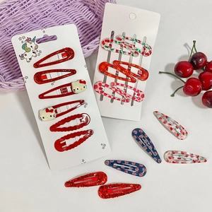 Set di graziose mollette coreane per bambine con glitter rossi e motivi floreali di gatti