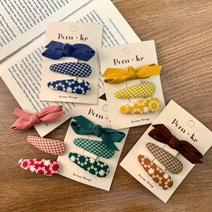 Set di Fermagli per Capelli con Fiocco in Tessuto e Lega Dolce Clip BB a Quadretti Floreali Accessori per Capelli Stile Coreano per Bambine