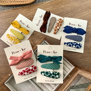 Set di fermagli per capelli a fiocco in tessuto floreale e scozzese stile coreano