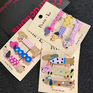Korean Style Cartoon Dachshund Dog Hair Clips Colorful Polka Dot Plaid Pattern Alloy Duckbill Clips Cute Animal Hairpins For Kids Girls