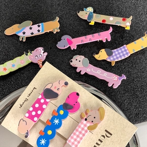 Colorful dachshund dog hair clips with cute cartoon patterns and Korean style design
