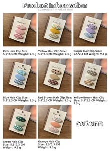 Dettaglio di fermagli per capelli in tessuto a pois e fiori in otto colori assortiti