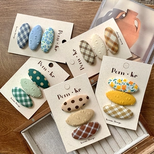 Set di fermagli per capelli in tessuto stile coreano con pois e motivi a quadri