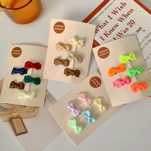 Minimalist mini ribbon bow hair clips set in assorted macaron and vintage colors