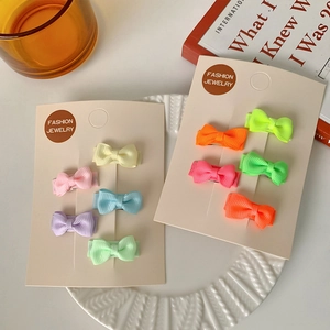 Mini macaron ribbon bow hair clips set on display card for girls hair styling