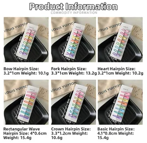 Detailed view of macaron colored hair clip set showing crown and heart shapes