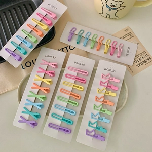 Set of macaron color hair clips in various geometric shapes for girls with matte finish