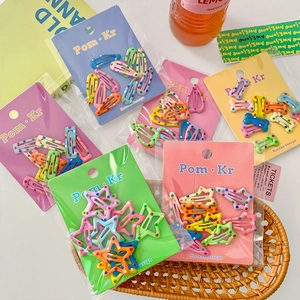 Colorful polka dot hair clips set for children in star and heart shapes with card packaging