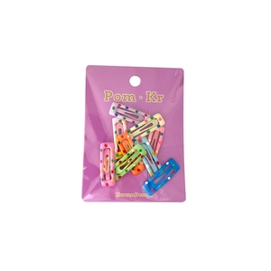 Polka dot BB hair clip set for kids in candy colors with purple card packaging
