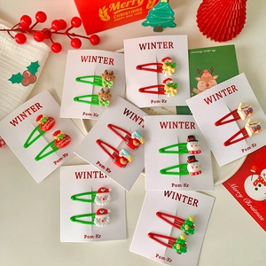 Acrylic Metal Christmas Hair Clips For Girls Santa Snowman Tree Pattern Cute Holiday Hair Pins For Winter Decoration