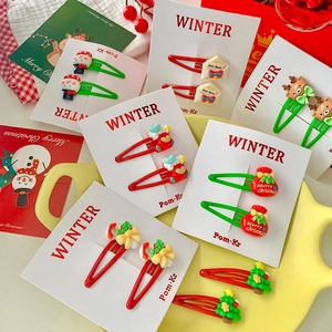 Christmas water drop hair clips set featuring snowman, reindeer, and tree designs
