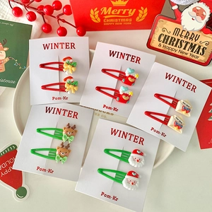 Cute Christmas teardrop hair clips set with reindeer and Santa designs for girls