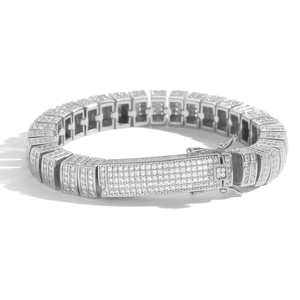 Iced out 10mm silver hip hop bamboo link bracelet with sparkling micro pavé zircons