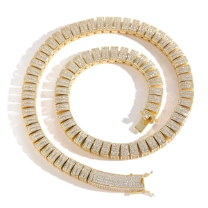 Iced out 10mm hip hop Cuban link chain with gold plating and micro-paved zircons