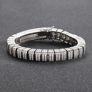 Hip hop 10mm iced out link bracelet with silver finish and micro paved cubic zirconia