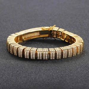 10mm hip hop cuban link bracelet in gold with micro-paved zirconia square links