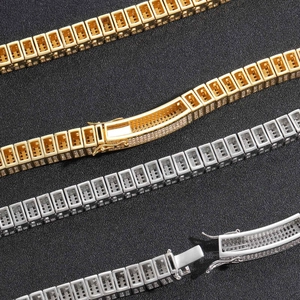 Macro view of 10mm hip hop tennis chain with micro-pave cubic zirconia and secure clasp
