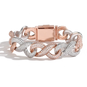 Βραχιόλι infinity cuban link 15mm δίχρωμο με λαμπερές πέτρες ζιργκόν pavé-set σχέδιο