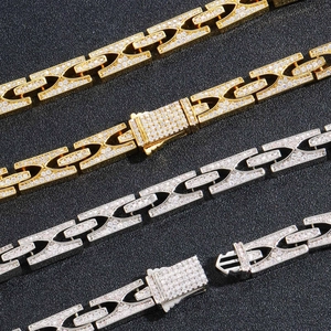 Bracciale a catena X-link 10mm hip hop con chiusura a molla in oro e argento