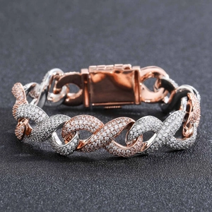 Δίχρωμο βραχιόλι 15mm rose gold Cuban link με σχέδιο infinity και ζιργκόν