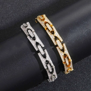 Bracciale Cuban Iced Out Maglia a H Hip Hop da Uomo in Rame con Zirconia Placcato Oro Argento Gioielli a Catena Geometrica