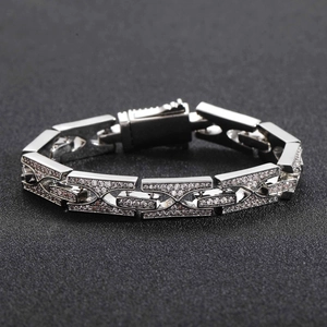 Bracciale a catena cubana argento con design ad H e zirconi scintillanti da uomo