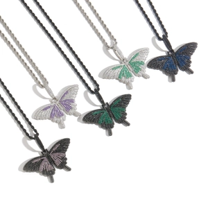 Hip Hop Iced Out Schmetterling Anhänger Halskette Für Herren Damen Kupfer Zirkonia Eingelegt Bling Schmuck Seilkette Geschenk