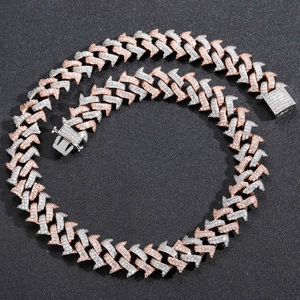 18mm Hip-Hop-Halskette mit Dornen-Gliedern in Silber und Roségold mit Zirkon-Steinen