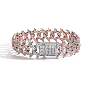 18mm Hip-Hop-Armband mit rosa und weißen Steinen, Spikes und kubanischen Gliedern