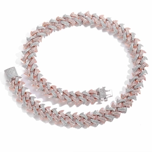 18mm Hip Hop Cuban Gliederkette in Silber und Roségold mit funkelnden Zirkonia Kristallen