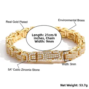 Dettaglio del bracciale bizantino placcato oro da 9mm con micropavé di zirconi 5A
