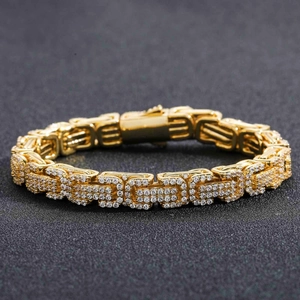 Bracciale a catena bizantina hip hop placcato oro 18K con zirconi incastonati