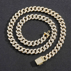 Luxurious 9mm gold-plated Cuban link chain with pave-set cubic zirconia and flip-over clasp
