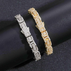 Bracciale bizantino hip hop ghiacciato con pavé di zirconi per uomo in oro e argento