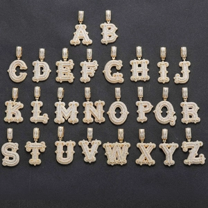 Ensemble de pendentifs alphabet A-Z dorés avec zircons brillants pour style hip hop