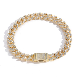 Detailed view of 9mm Cuban link necklace with micro-paved cubic zirconia and fold-over clasp