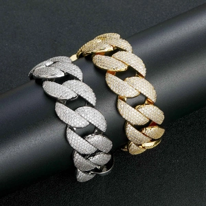 Iced out 22mm wide bubble Cuban link bracelet with 5 rows of zircon in gold and silver